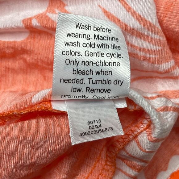 Sonoma Sundress Womens Medium Orange Floral Print Rayon Nylon Shirred Shoulder - Picture 12 of 15
